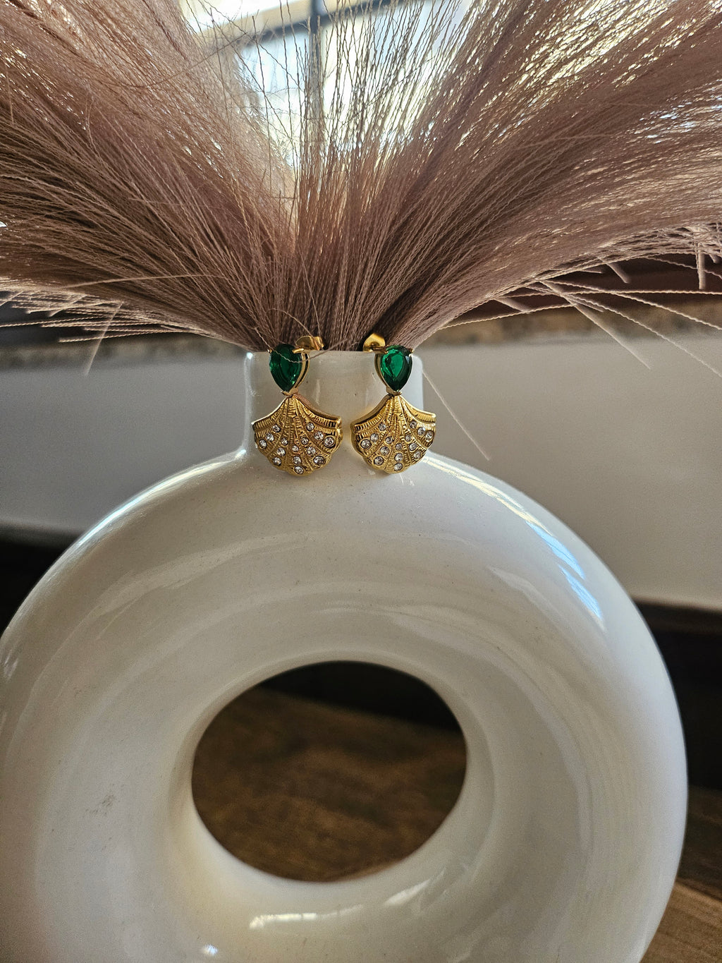 Emerald Shell Drop Earrings