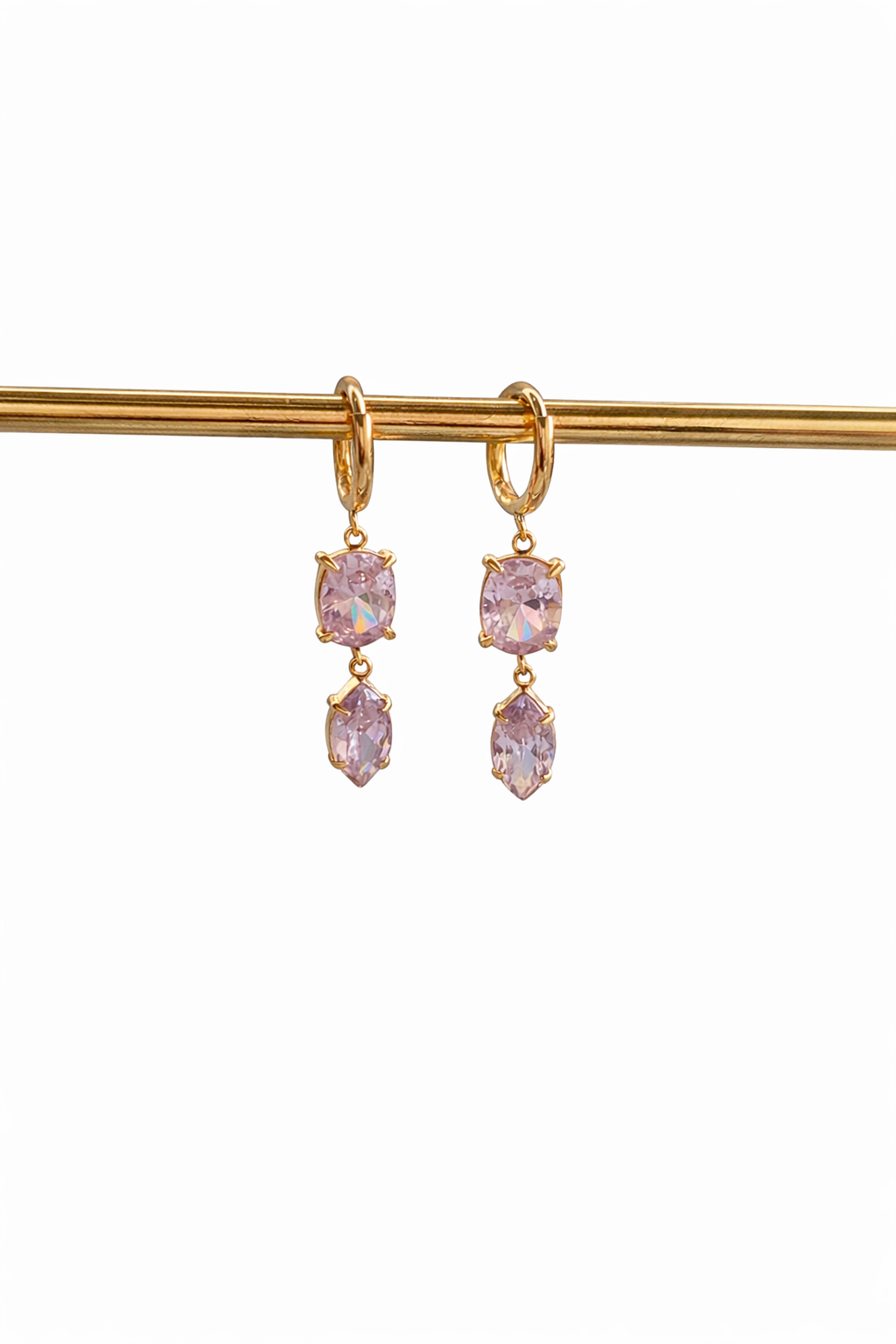 Blush Crystal Drop Hoop Earrings