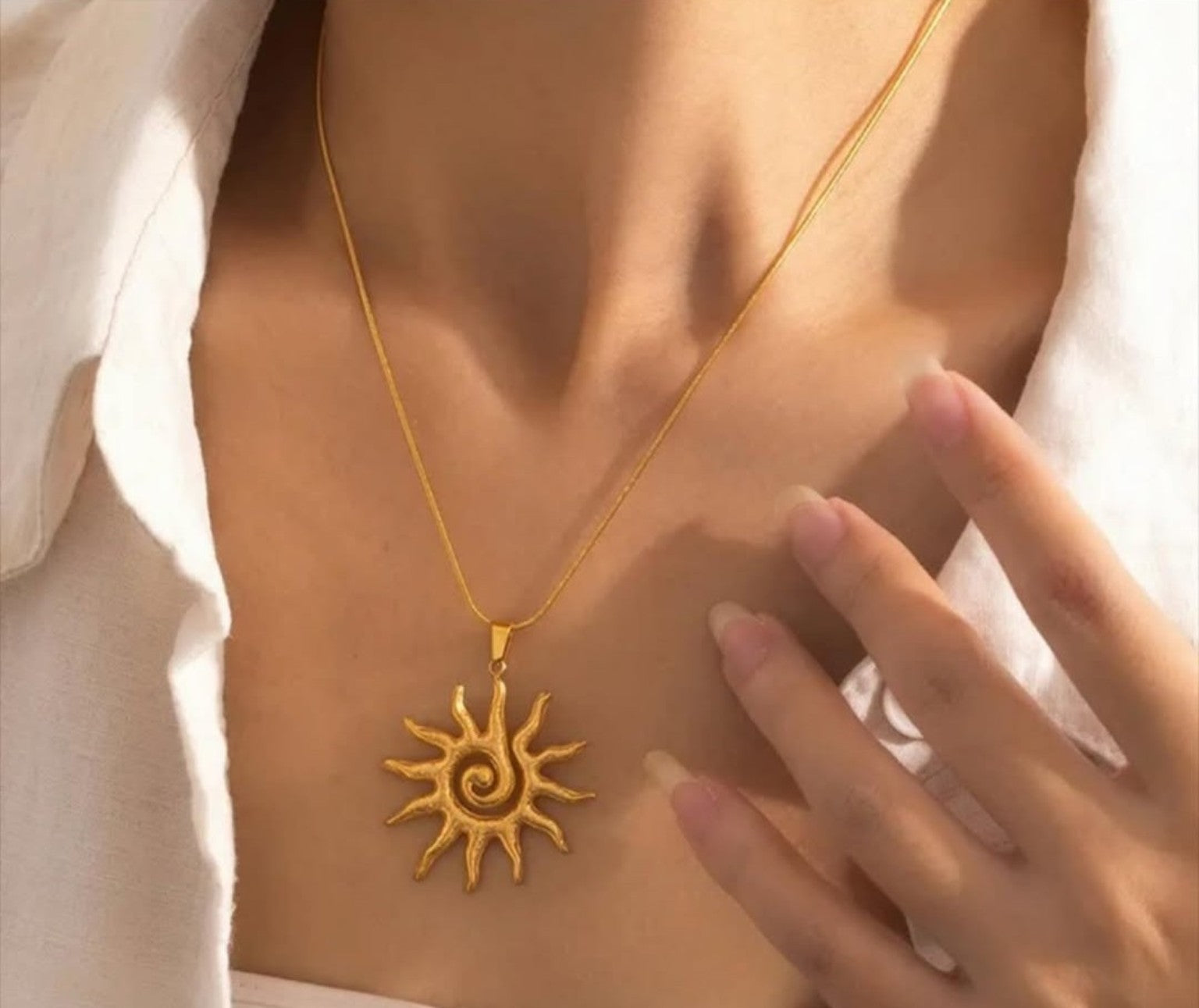 Solara Sunburst Gold Pendant Necklace