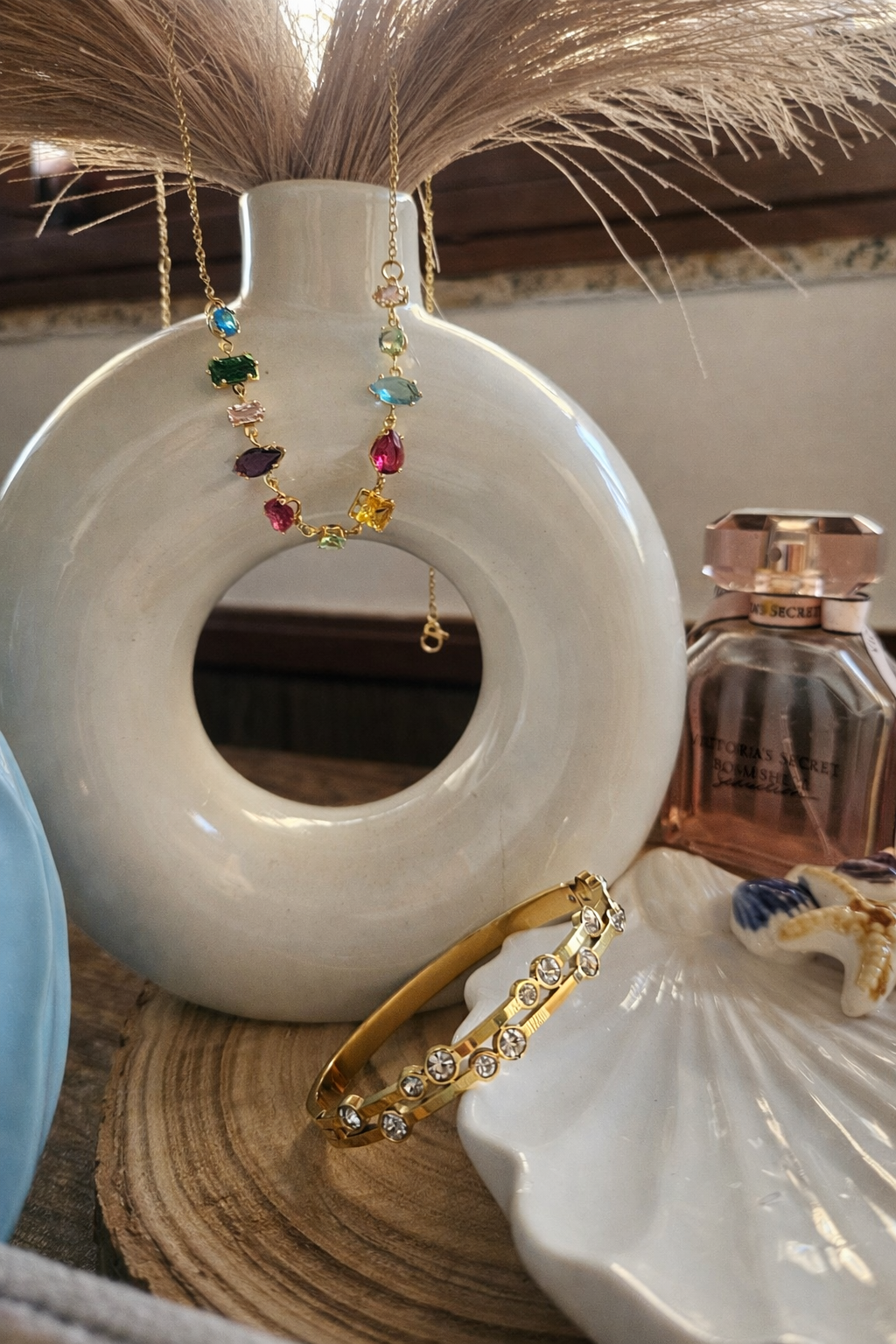 Celeste Crystal Line Gold Cuff Bracelet