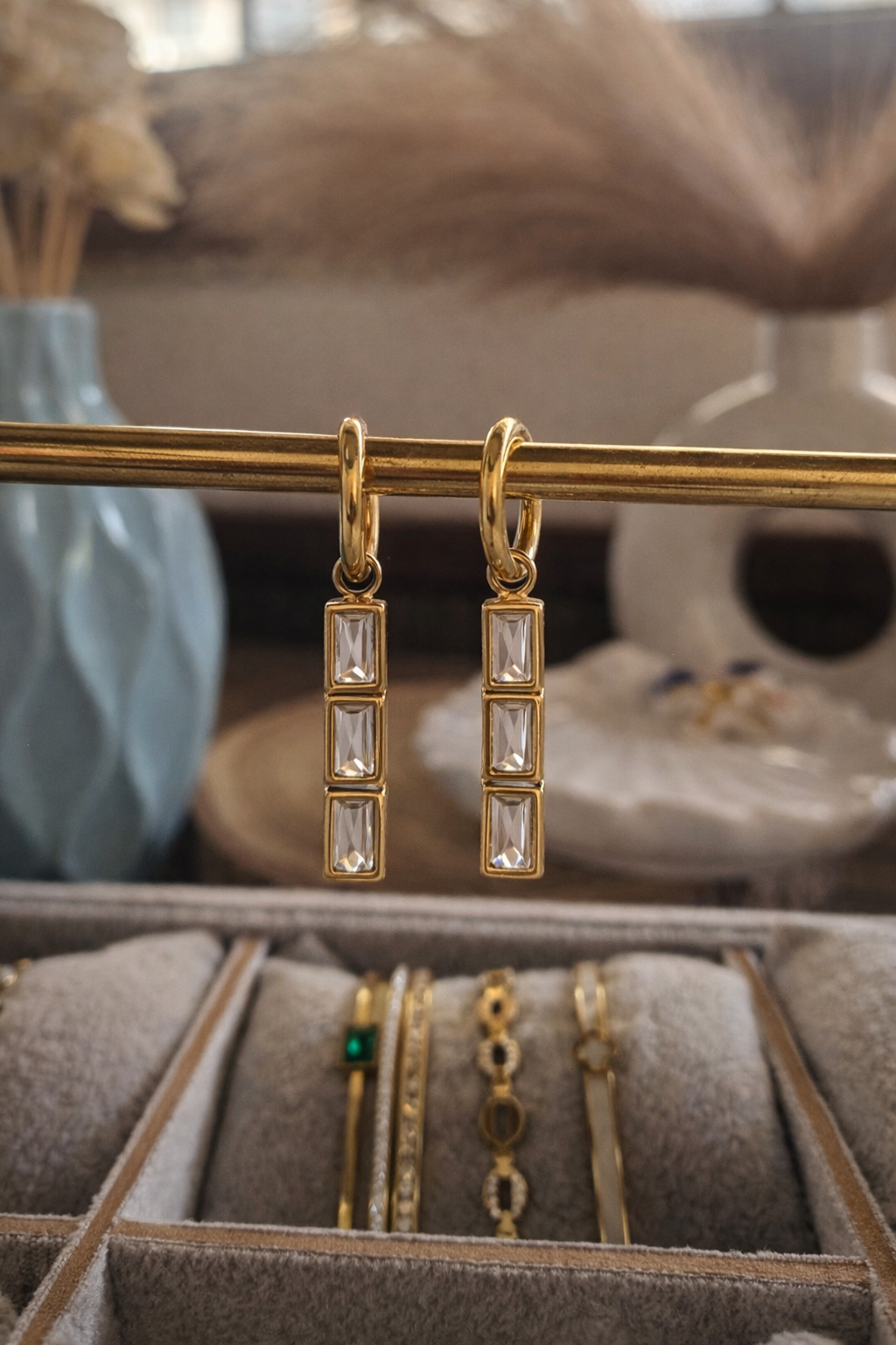 Lumière Baguette Drop Hoop Earrings